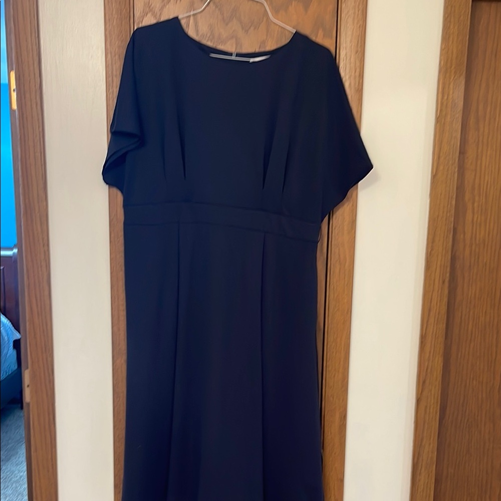 Blue Midi Sheath Dress with Crew Neck